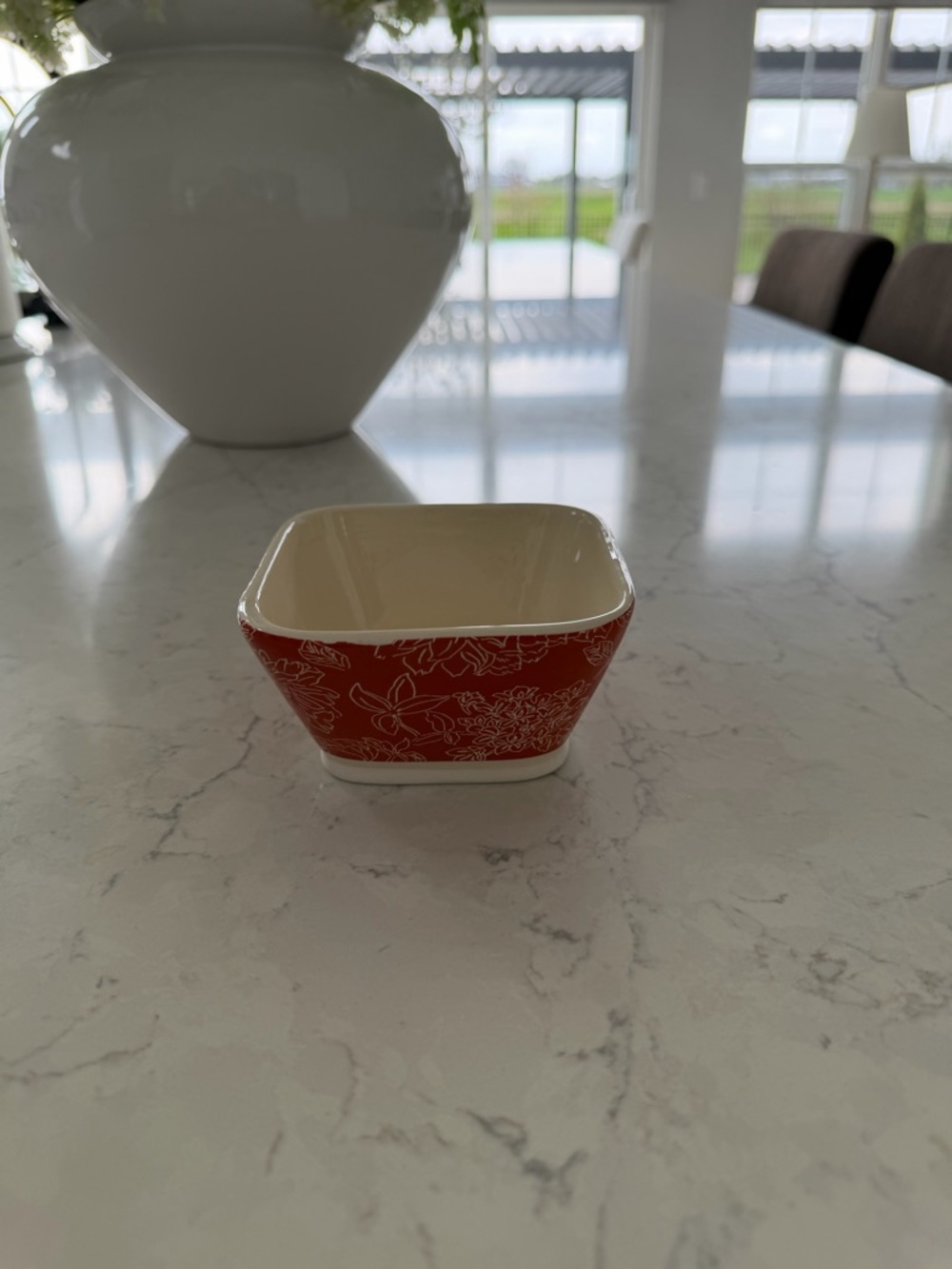 Threshold Orange Square Ceramic Dish with Cream Interior